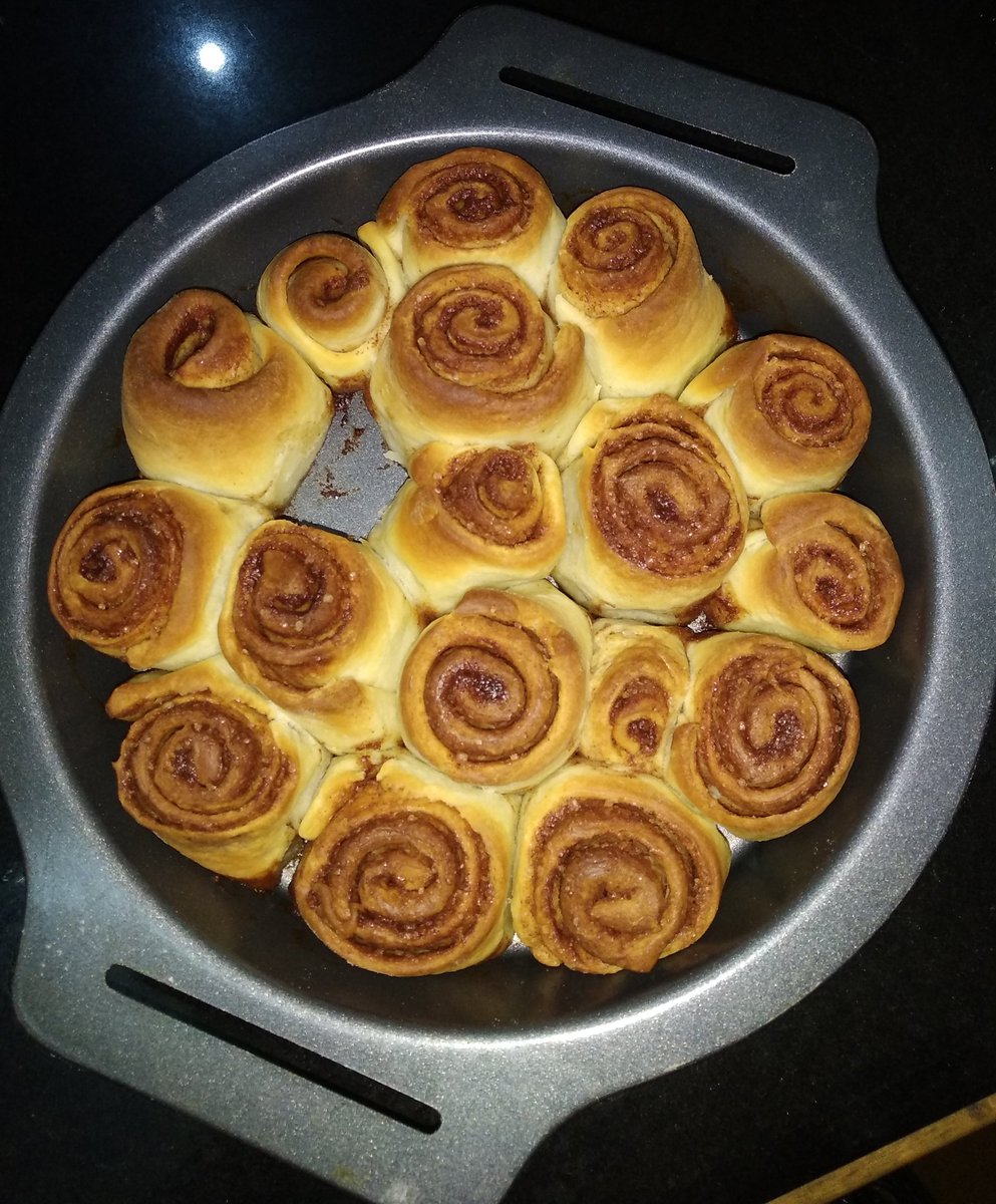 Chef in making....My daughter is showing interest in baking these days.
She made these Cinnamon rolls, all by her self from scratch. They came out really well, yummy😋😋 
#kids_cooking #kidsbaking #LockdownActivities
