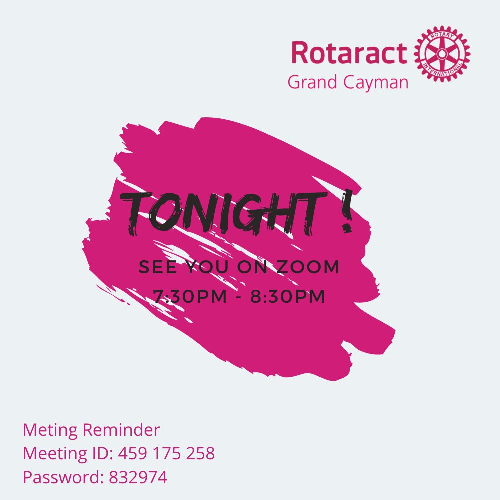 RotaractCGC's tweet image. Join our virtual Zoom meeting tonight! 
⠀
Topic: RCGC Weekly Meeting⠀
Time: Apr 15, 2020 07:30 PM Bogota⠀
⠀
Meeting ID: 459 175 258⠀
Password: 832974⠀