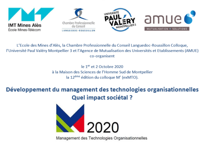 BertrandMocquet's tweet photo. #AAC pour la 12ème édition du colloque M’ (exMTO)
"Développement du management des technologies organisationnelles. Quel impact sociétal ?" Co-organisé par @IMTMinesAles, @cpc_lr, @univpaulvalery et @Amue_Com 
le 1er et 2 Oct. 2020 à la @MSHsud https://t.co/IDwVTw8crb via @sfsic https://t.co/LABrUymODo