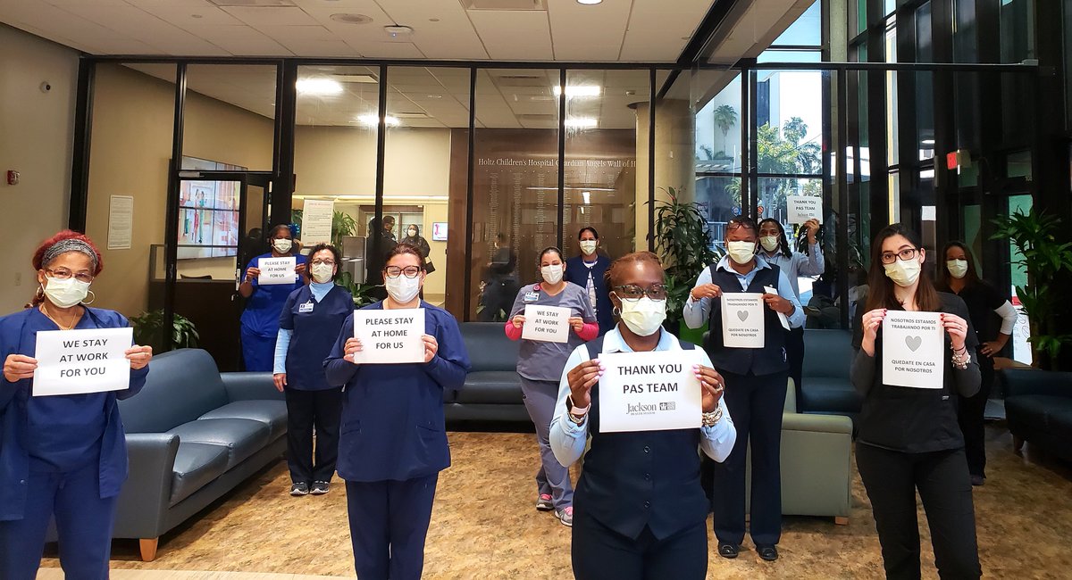 JacksonHealth's tweet photo. Do your part and #StayAtHome. Jackson’s Patient Access Department thanks you. #PASTeam #TrabajandoPorTi https://t.co/uRDGcz8VQo