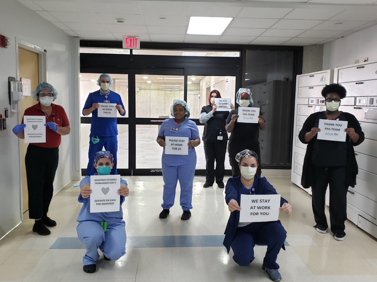 JacksonHealth's tweet photo. Do your part and #StayAtHome. Jackson’s Patient Access Department thanks you. #PASTeam #TrabajandoPorTi https://t.co/uRDGcz8VQo