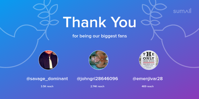 Our biggest fans this week: savage_dominant, johngri28646096, emenjivar28. Thank you! via https://t.co/21GqVZPVp7<a href="/tag/newprofilepic"class="tags"><span>#newprofilepic</span></a>