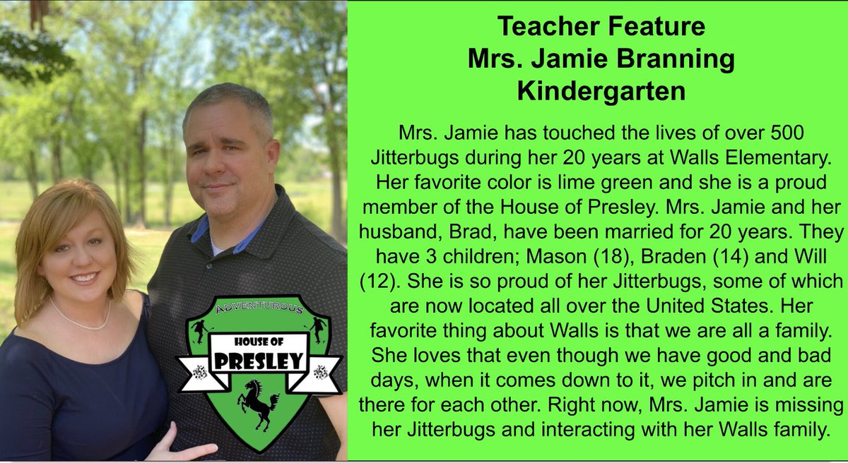 TweetDCS_WES's tweet photo. Today’s #TeacherFeature is Mrs. Jamie Branning! Mrs. Jamie was one of our fabulous kindergarten teachers who has been making Walls an amazing place for 20 years! @JamieBranning #TeamDCS #RockinGators #BetterTogether https://t.co/GLyyl9oqUt