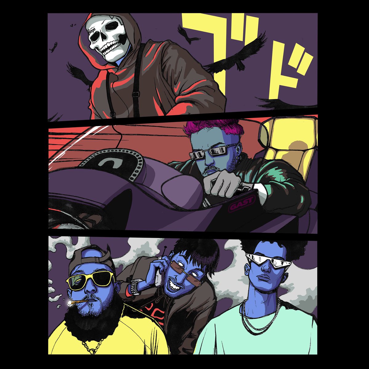 gast_sensei's tweet photo. A la demande du @caballerobxl j’ai réalisé l’affiche de leur concert à Tokyo avec @JeanJass @Deejayeskondo @vladcauchemar @todiefor2d4 🦇 https://t.co/cI9yE4DdKo