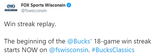 tdavismustache's tweet photo. Bucks: (Have a 51.5-season library of exciting playoff games, comebacks, buzzer beaters, and milestones to choose from)

@fswisconsin: https://t.co/3kRJgycMfg
