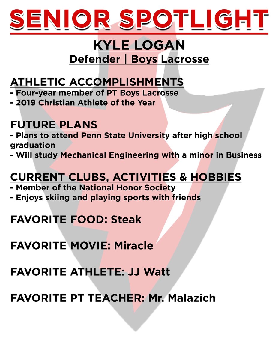 Senior Spotlight today is boys lacrosse player Kyle Logan.  See his full profile below, including a strong selection for favorite movie.
