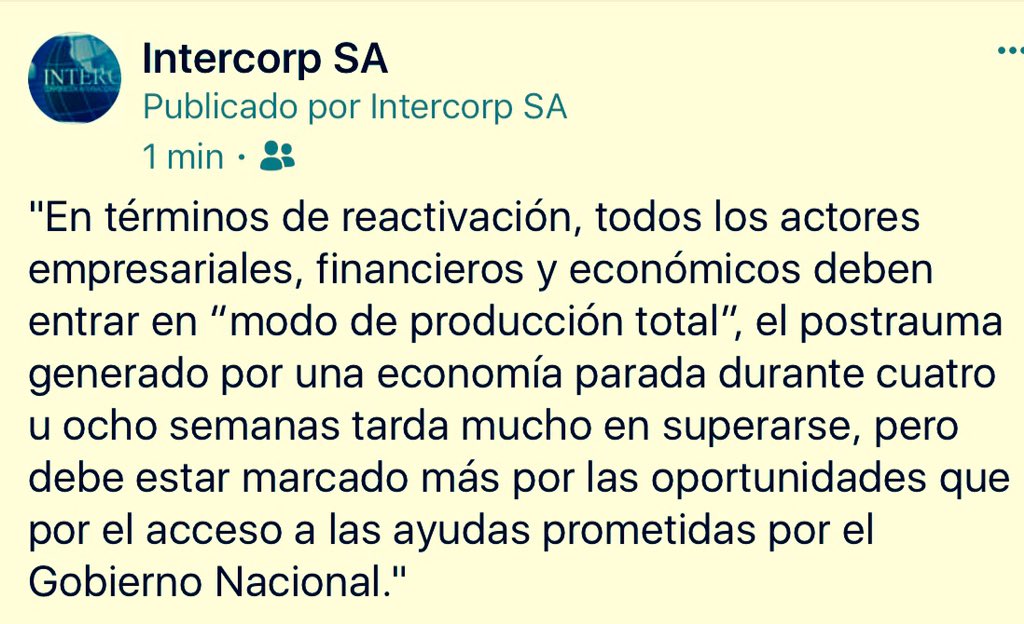 INTERCORPSA's tweet photo. Para la #ReactivacionEcono https://t.co/K8Rtz1BN1Q
