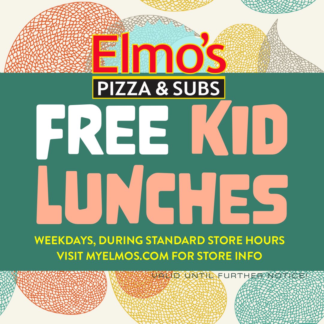 ⭐️ We’re still providing free lunches for children! Available on weekdays, during our standard hours of operation! ⭐️ 

Visit myelmos.com for store closest to you!