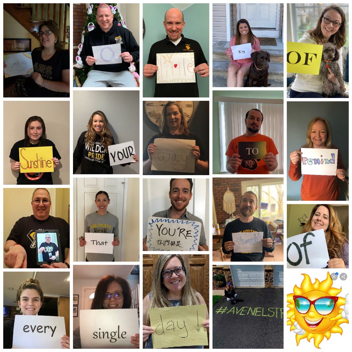 avenelmiddle's tweet photo. Sending some positive vibes to all of our AMS Wildcat Students. Thank you to Mrs. Oliveira for coordinating this!
#AMSDistanceLearning
#WeGotThis
#avenelstrong https://t.co/VcZvMOgnNs