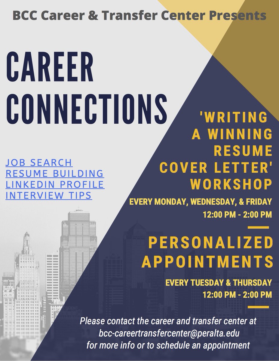 BCC_CTC's tweet photo. Hello all, please see the following flyer for updates to our career services. https://t.co/spKsjLZKmU