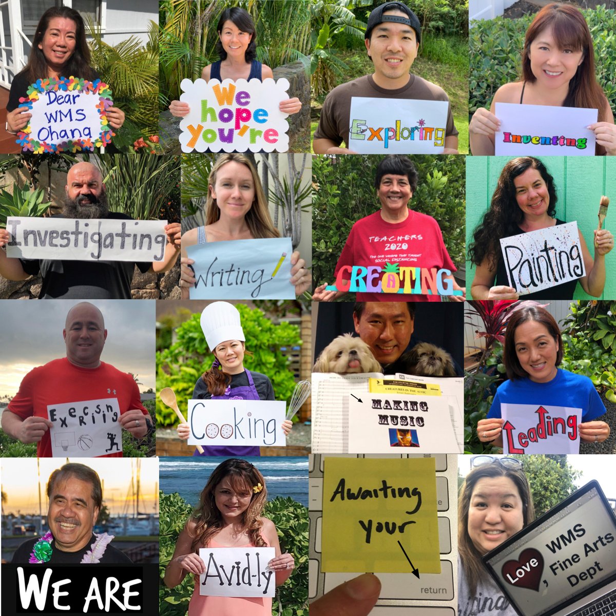 wheelermiddlehi's tweet photo. The Wheeler MS Fine Arts Department's wish for our WMS Ohana @HIDOE808 #lmwhope #wmstogether https://t.co/ANpoHrxang