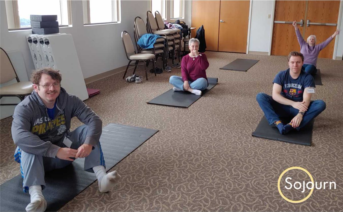 SojournMN's tweet photo. The connection between mind and body transforms the experience of living with a disability in tangible ways! We’ve started taking a regular group to the Gillespie Center for yoga class to strengthen these connections!

#sojourngreatdays #sojourn #sojournmn #mn #greatdays #moundmn https://t.co/jaNpGswQIU