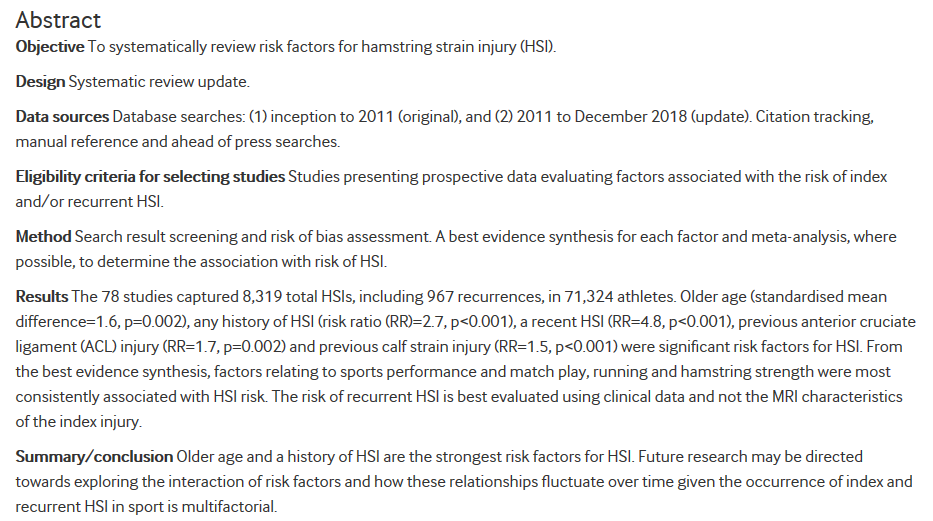 Physio Meets Science Review Recalibrating The Risk Of Hamstring Strain Injury Hsi A Systematic Review And Meta Analysis Of Risk Factors For Index And Recurrent Hsi In Sport T Co Siy7xuu9fc