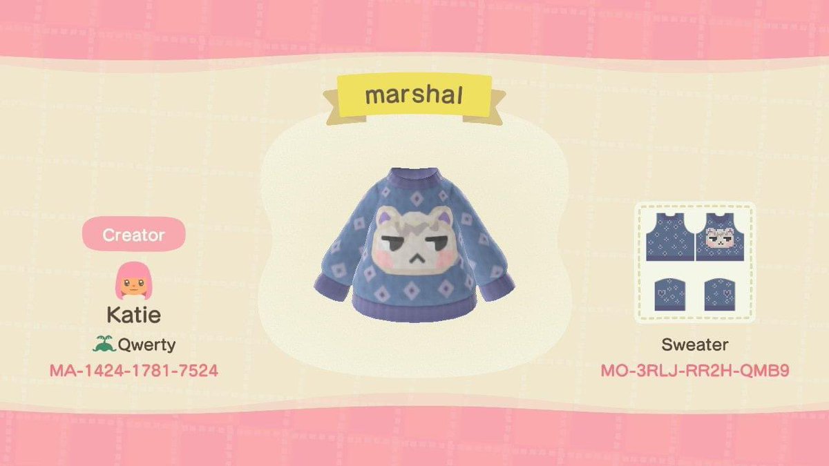 Animal Crossing Villager Sweaters 🎀 on Twitter: "More sweater designs!  Love marshal 💕 #animalcrossing #acnh #acnhpattern https://t.co/OTIxZqcp70"  / Twitter