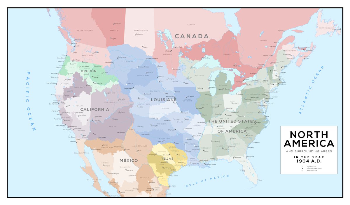 robin_maps's tweet photo. New map featuring an alternate history where the Louisiana Purchase instead of being sold to the United States is released as an independent country after Napoleon decided not to sell it and lost the war

#geography #alternatehistory #imaginarymaps #maps
#cartography #history https://t.co/3IsepiwxDv