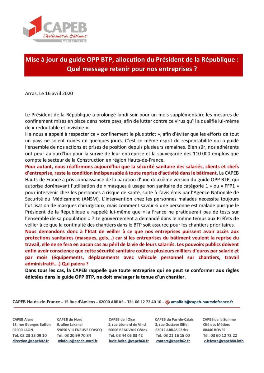 Guide OPP BTP, allocution du Président, quel message pour nos entreprises?<a href="/CAPEBPL/">CAPEB62</a> <a href="/CAPEB59/">CAPEB du Nord</a>