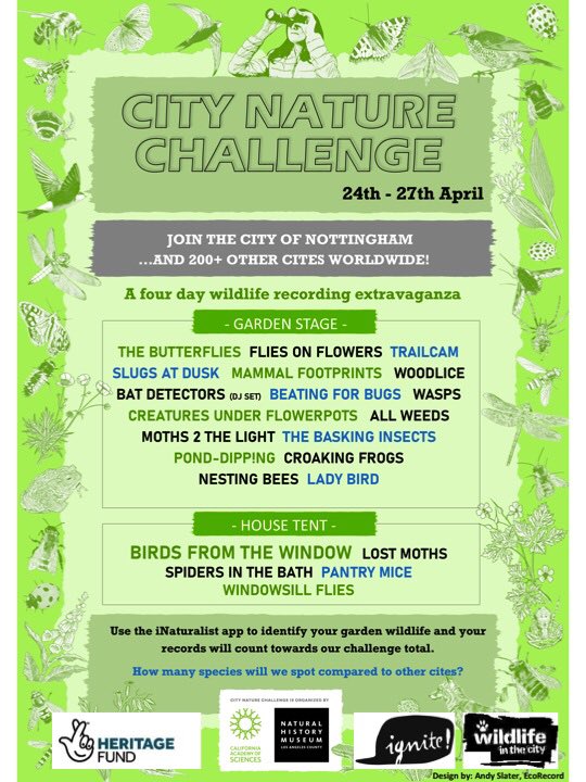 WildlifeinCity's tweet photo. *RT with updated link*
It’s happening! The festival of nature (recording wildlife sightings) continues- at home: Nottingham City folk join in! 24-27 April see https://t.co/b9F2YawRCI @IgniteFutures @WildlifeinCity @citnatchallenge #CityNatureChallenge #VitaminN #natureathome https://t.co/hctsdJHLWB