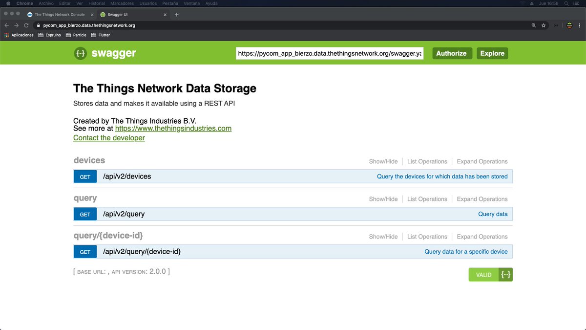 moifdz's tweet image. Seguimos aprendiendo 💪. 
Leyendo información de un nodo #lopy4 @pycomIOT desde #swagger en @thethingsntwrk  usando una aplicación escrita en el lenguaje #Dart con el framework #Flutter @FlutterDev 
Válida tanto para #Android #iOS