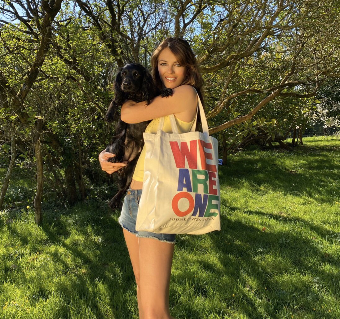 ElizabethHurley's tweet photo. This #weareone tote has been created by @KurtGeiger &amp; @ESMagOfficial to raise money for @NHSuk available at https://t.co/WyhL8zrd66 @standardnews  😘 https://t.co/BP4R47UPo1