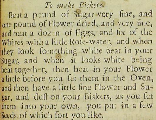 BrookesSpecColl's tweet photo. Fancy some baking this weekend? Why not try this recipe for ‘biskets’ from The Pastry Cook’s Vade-mecum, published in 1705 and part of our Fuller collection? Although you might not feel it’s the best use of 18 eggs and a pound of precious flour! #recipefortheweekend https://t.co/bYA0S8xE44
