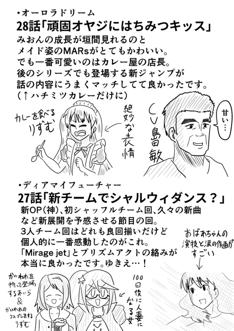 オマケでプリティーシリーズそれぞれの好きな回も描きました
シーズンの最終回・キンプラ戴冠式抜きです
参考にしてください(何を?) 