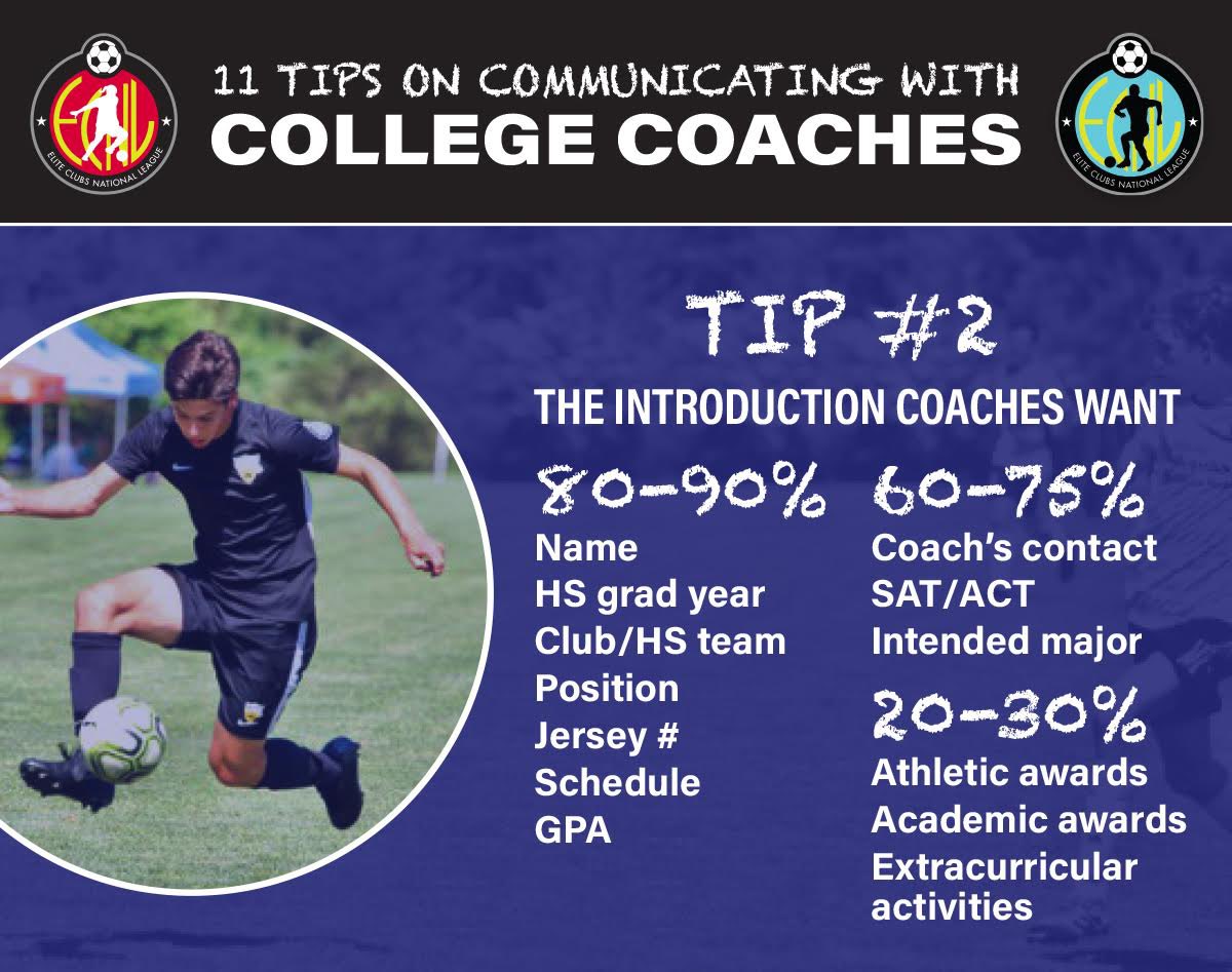When reaching out to coaches, be sure you include the key information. You’ll have plenty of time during the process to give them all your details. Our tip: Consider including some of the most requested details in the subject line of your email  #morethanaleague #AlwaysBeMore