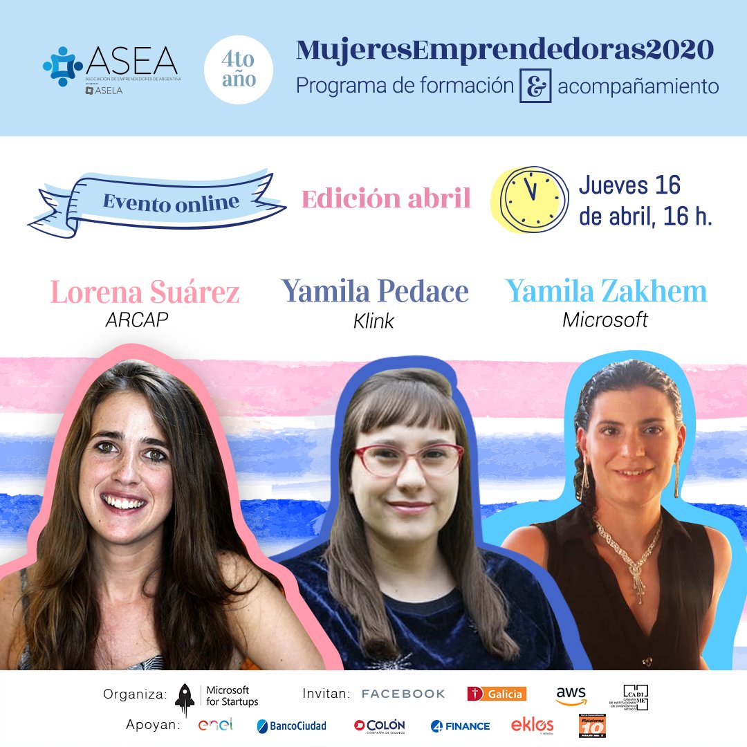 ¡Hoy! Nuestra fundadora Yamila Pedace estará participando en este panel online de mujeres emprendedoras organizado por @asea_arg. Inscripción en bit.ly/3b9tyo5. ¡Te esperamos!
<a href="/Vaninapozzi/">Vanina Marisol Po Cruz</a> <a href="/Municipalidad3F/">Municipalidad de Tres de Febrero</a> <a href="/OpenFutureArg/">Argentina Telefónica Open Future</a> #MujeresEmprendedoras2020