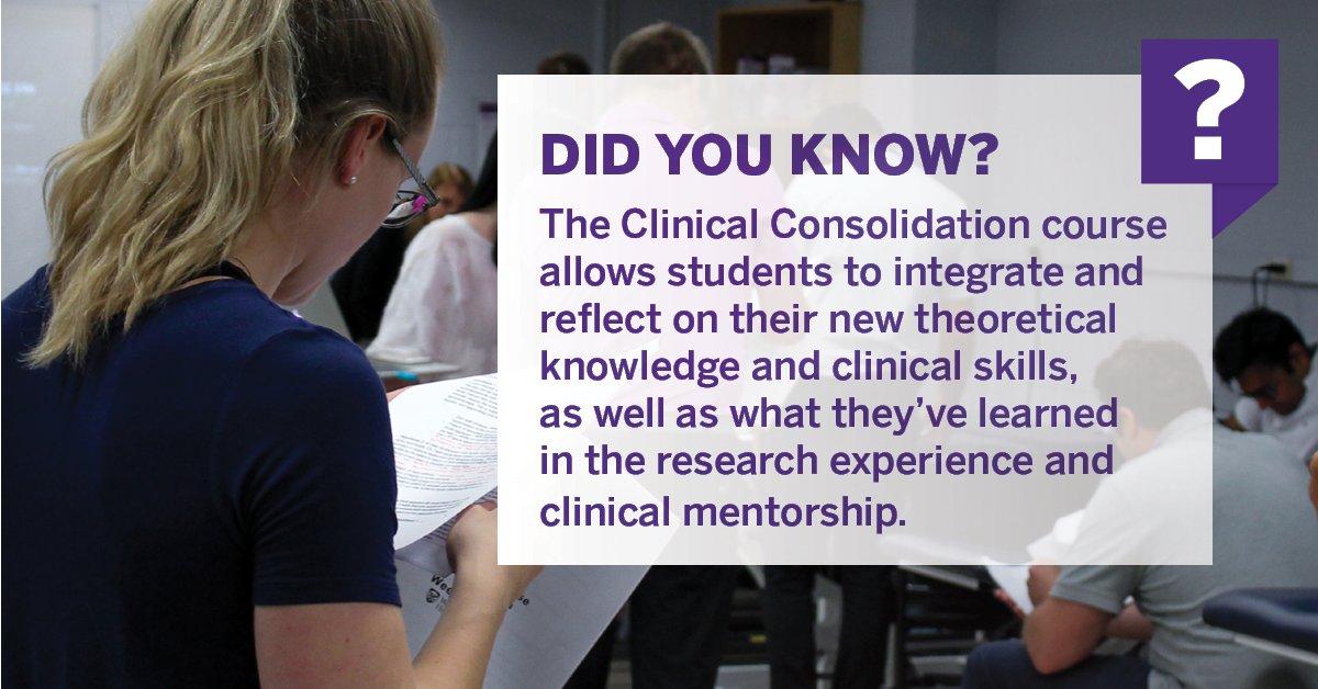 AHCPwesternu's tweet photo. The clinical consolidation course links the advanced #orthopaedic courses, clinical mentoring hours and the critical appraisal of evidence with a patient presentation from the student’s clinical caseload. Learn more: https://t.co/NsaOdo7aUt #clinicalscience #physiotherapy https://t.co/BmCcq3G3Qn