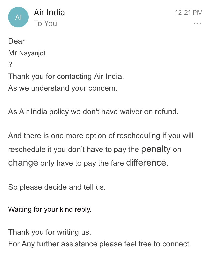 airindia email