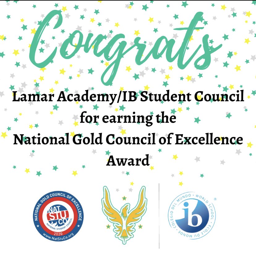 lamar_academy's tweet photo. Congrats to our IB Lamar Academy Student Council for earning the National Gold Council of Excellence Award #districtofchampions #mcallenisd @mcallenisd @PrincipalNino @DrGonzalez8 @MISDAdvAcad @MISD_Parents1 @iborganization @tamezfrench @GeoGtzz @sigmaseniorwall https://t.co/oA25ColNVB
