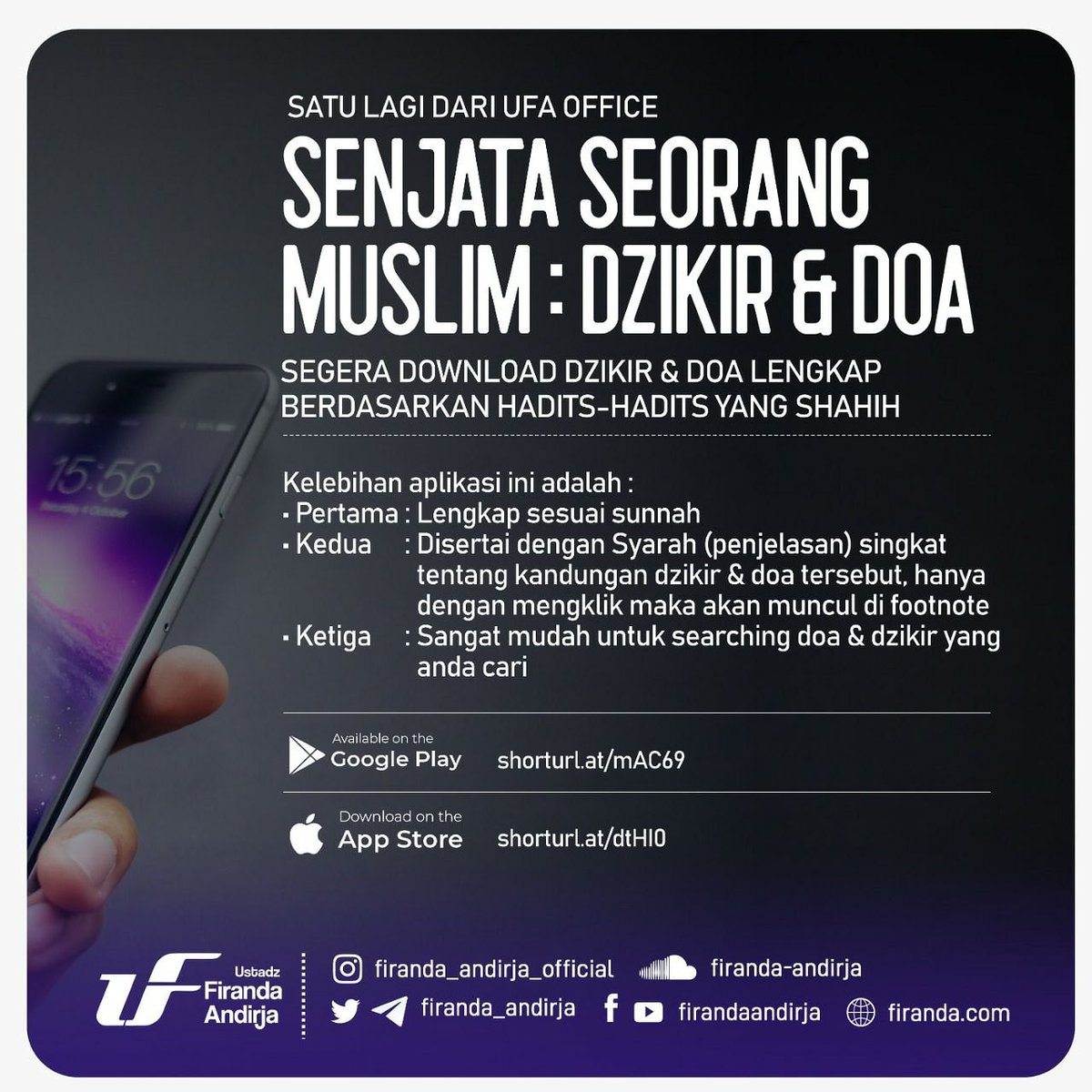 Firanda_Andirja's tweet photo. 📜 SENJATA SEORANG MUSLIM : DZIKIR DAN DOA (satu lagi dari UFA office)
.
Segera download dzikir dan doa lengkap berdasarkan hadits-hadits yang shahih

▪️ ANDROID
https://t.co/ddOpEEATVH

▪️ IOS
https://t.co/VI9Z5gye8h https://t.co/4cwfuiiWrw