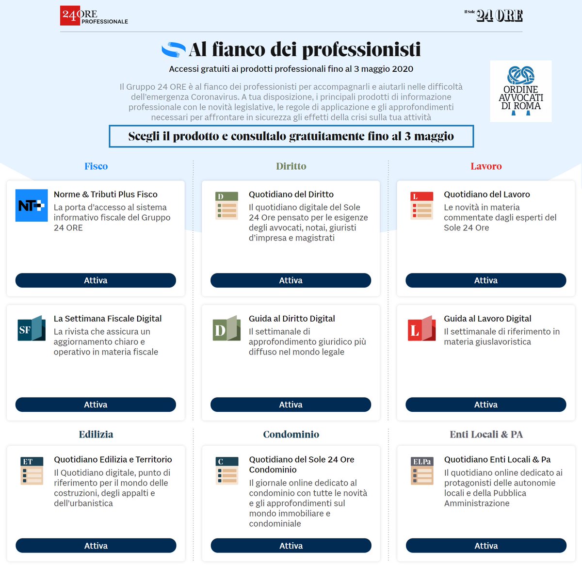 OrdineAvvROMA's tweet photo. ๐โ
Il Portale de @sole24ore #24OreProfessionale รจ a disposizione gratuita degli Iscritti DELL'@OrdineAvvROMA sino al โก๏ธ3 maggio 2020โ
๐ ACCESSO TRAMITE: https://t.co/LqiXlX9R8b https://t.co/TgkpUKN3NW