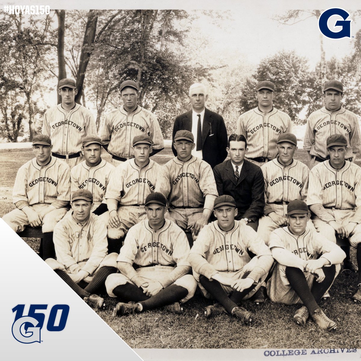 GeorgetownHoyas's tweet photo. 1922: After winning 25 consecutive games and only losing a single game all season, the Hilltopers, led by pitching aces Art Reynolds ‘23 and Sam Hyman ‘24,  were acclaimed intercollegiate national champions. #HOYAS150 https://t.co/RKkDwtgyxl
