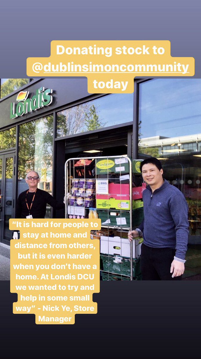 Due to the closure of Dublin City University  and people being asked to stay at home we have been thinking of those that don’t have a home. So at Londis DCU we donated our excess stock to the <a href="/Dublin_Simon/">Dublin Simon</a> charity for the homeless and those in shelter #inthistogether #staysafe