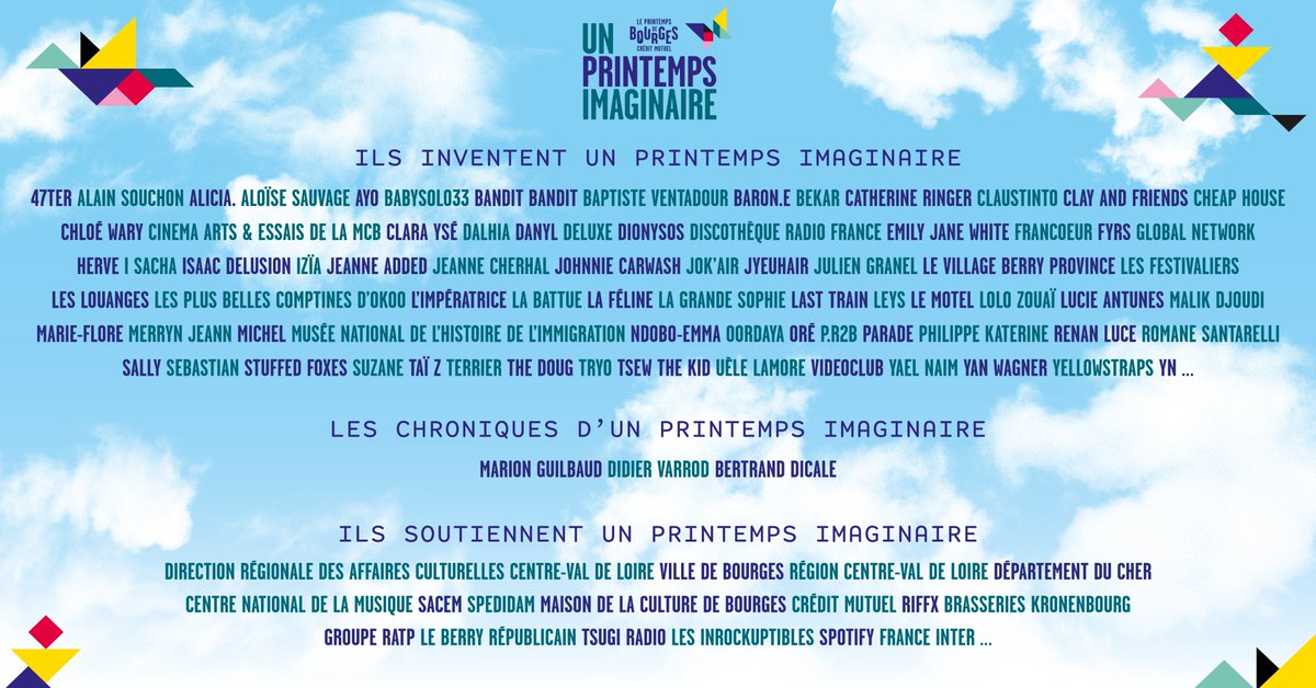 PrintempsDB's tweet photo. Ils vous donnent rendez-vous du 21 au 26 avril pour la version fantasmée du festival Printemps de Bourges Crédit Mutuel, Un Printemps Imaginaire.
Restez connectés! ☁️💙 #PDBimaginaire https://t.co/0lqcrXQhh0