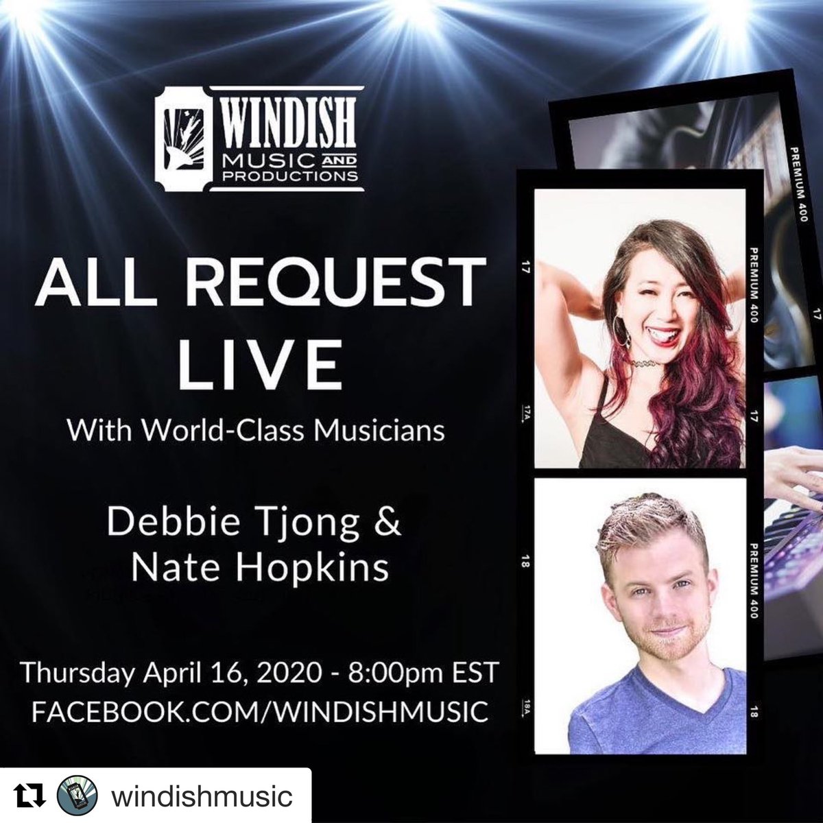 Today, Thurs 4/16, 8:00pm EST we feature the world-class Debbie and Nate on ALL REQUEST, LIVE (Facebook live). These 2 are NYC’s most dynamic performers, from Broadway to Billboard Onboard. Don’t miss the opportunity to support <a href="/uptownwc/">Uptown Knauer Performing Arts Center</a> and the arts!
#windishmusic #allrequest