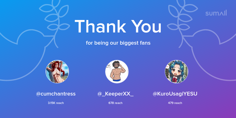 MnfHan's tweet image. Our biggest fans this week: cumchantress, _KeeperXX_, KuroUsagiYESU. Thank you! via sumall.com/thankyou?utm_s…