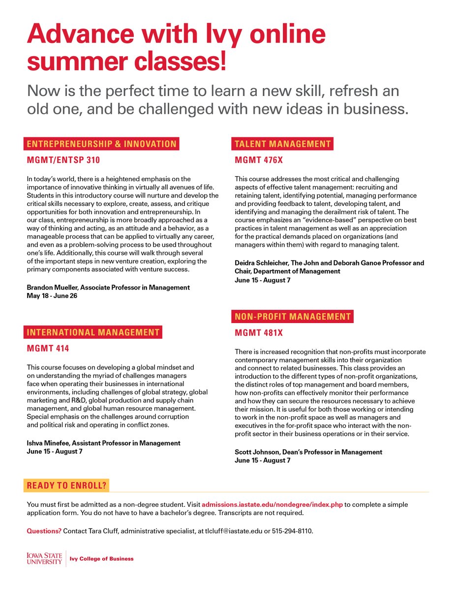 Learn a new skill or refresh an old one! Non-degree seeking students can sharpen their skills in entrepreneurial #innovation, talent #management, #nonprofit management, and #international management. Bachelor’s degree and transcripts not required. bit.ly/3bg7XdU