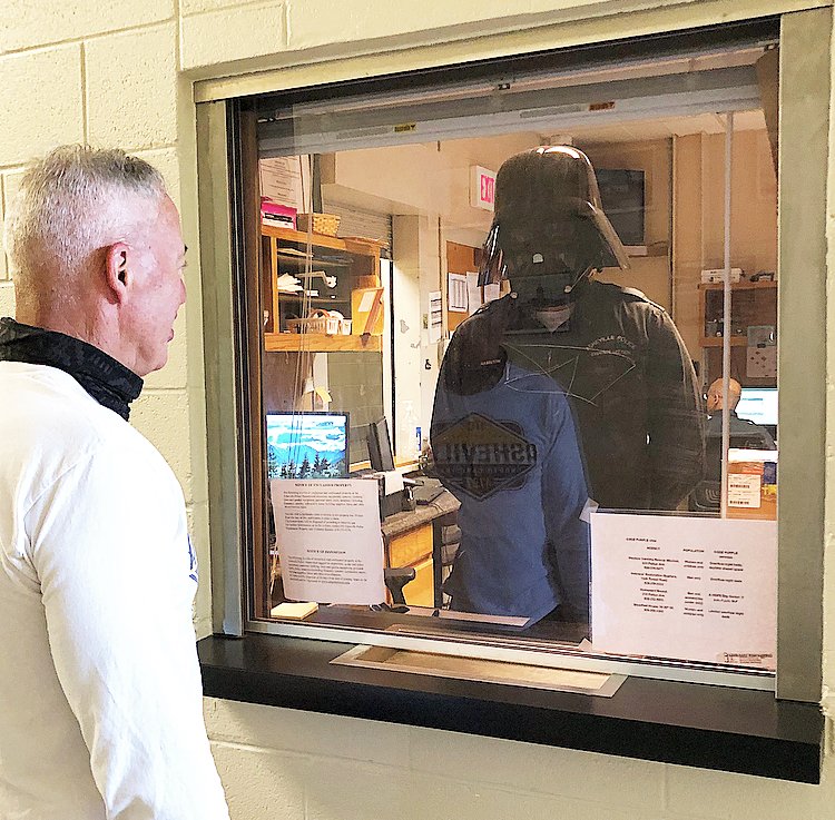 AshevillePolice's tweet photo. "Luke, I am your Property and Evidence Technician." APD employees are beginning to get very creative with their personal protective equipment. #stopthespread #maskup https://t.co/sHwpi3DRnw
