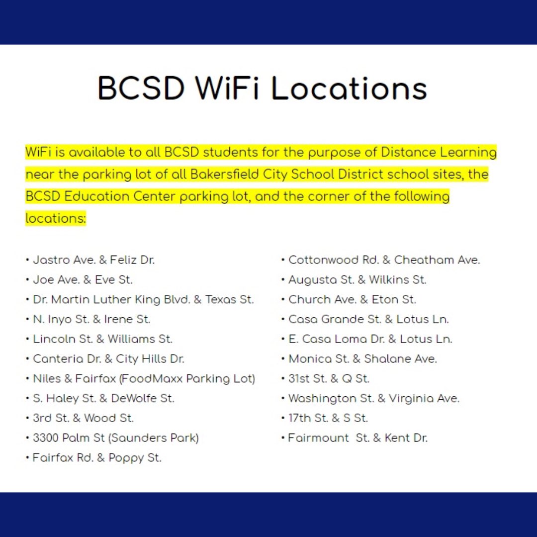 BCSD WiFi Update: Students can now access WiFi near the BCSD Education Center parking, as well as the locations previously mentioned ⭐️💻⭐️ #TeamBCSD #BCSDLearns