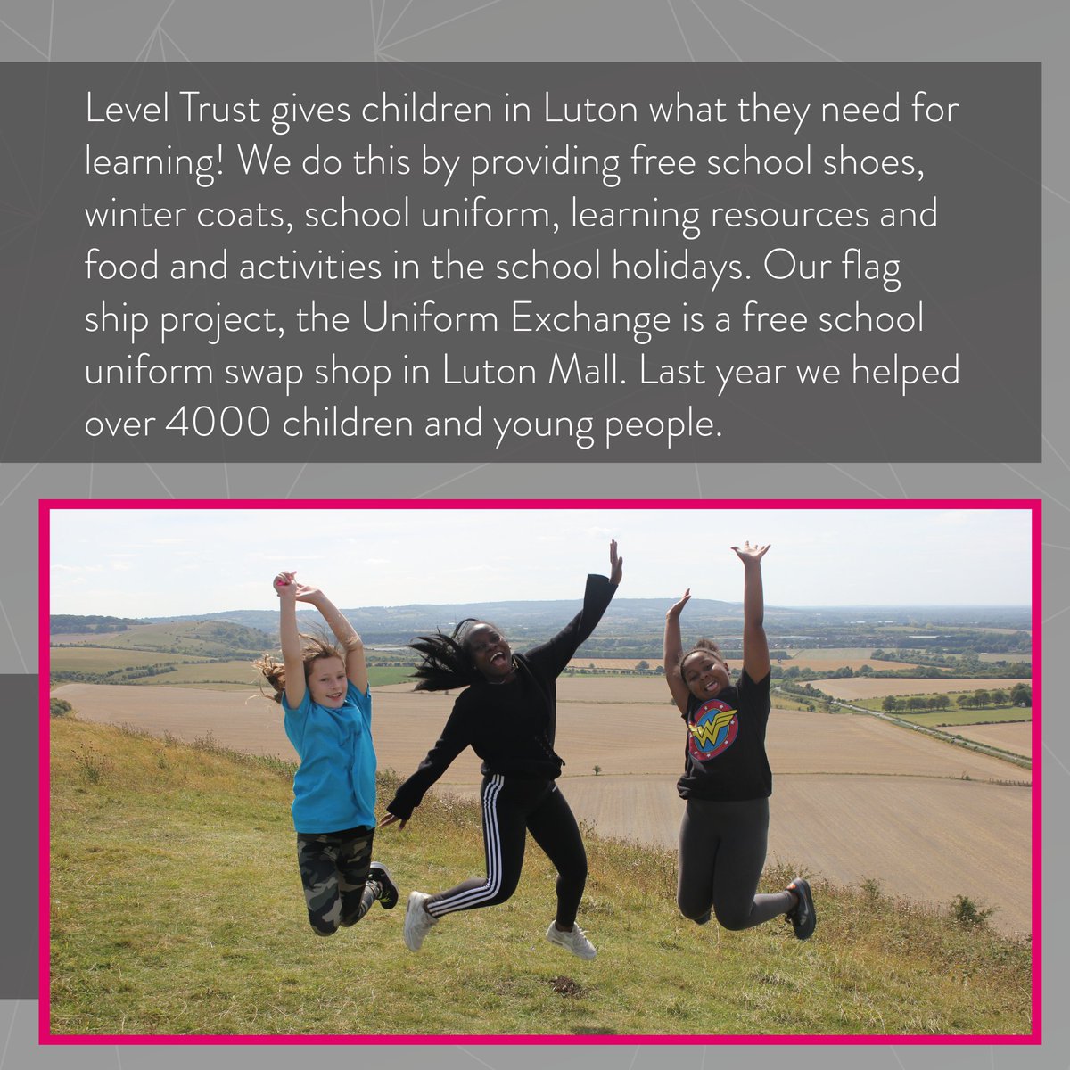 LutonYFCRG's tweet photo. • Level Trust •
We want to introduce you to some of the different organisations who make up We Are Luton - first up is @LevelTrust, who are part of the steering group. Look below to find out more about who they are and what support they can offer! #Luton #WeAreLuton #Covid19 https://t.co/xtRsXAtUyR
