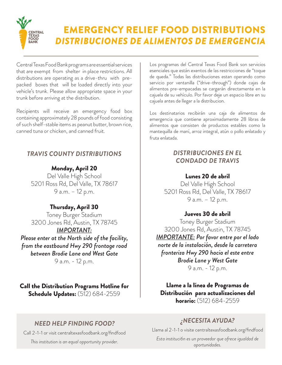 Centraltexasfoodbank On Twitter Need Food Assistance We Ll Be Having Two Special Drive Thru Food Distributions On April 20 April 30 See Flyer For Details Remember To Make Space In Your Trunk Before