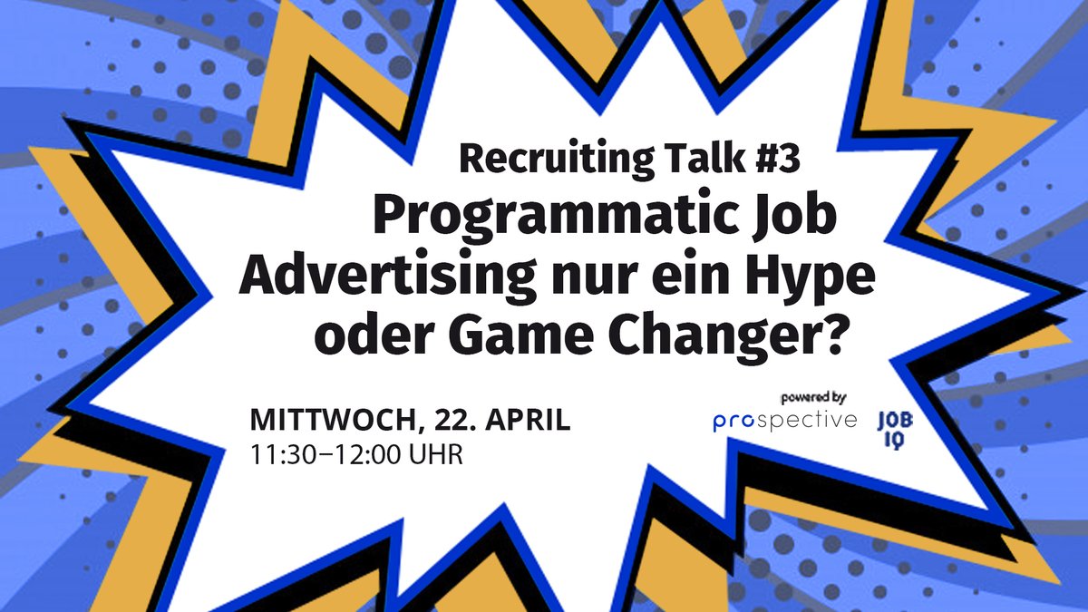+++Live Talk+++ Unsere Serie der Recruiting Talks geht in die 3. Runde. Am Mittwoch 22. April um 11.30 Uhr diskutiere ich mit meinen Gästen über Programmatic Job Advertising.  Auf jobiq.ch/wissen/ und prospective.ch/blog/ .