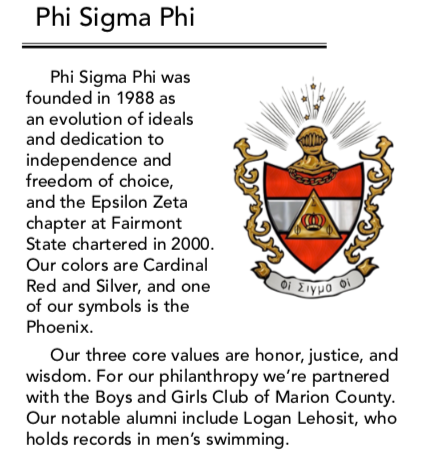 FairmontStateGL's tweet photo. Comin at ya with another #GreekWeek chapter highlight. Here's some more info about Phi Sigma Phi #GreekLife #fraternity https://t.co/J0ZVZcqTbY