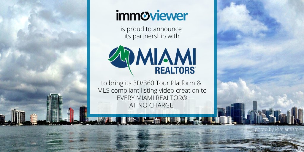 We are excited to announce that we have partnered with <a href="/miamirealtors/">MIAMI Realtors</a> to bring their members unlimited MLS compliant listing videos and unlimited access to the immoviewer 3D/360° platform for all of their members at NO CHARGE!