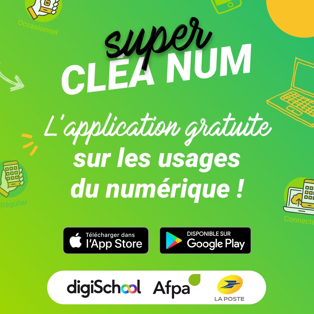 AFPA_IDF's tweet photo. Pour développer ses #compétences #numériques si précieuses durant le #confinement, @Afpa_Formation @digiSchool_fr, @GroupeLaPoste lancent "Super #CleaNum" : une #appli gratuite d'entraînement personnalisée ludique & pédagogique
https://t.co/GcFJTqKjcm
#ContinuitePedagogique https://t.co/Uek9AtR6D4