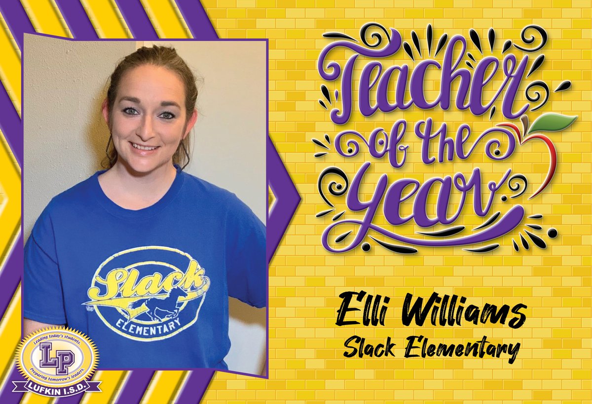 TeamLufkinISD's tweet photo. SLACK ELEMENTARY TEACHER OF THE YEAR
Congratulations to Elli Williams, Media Specialist, at Slack Elementary! Thank you for inspiring our students and helping provide resources to our teachers. https://t.co/jiIT0bdN8d