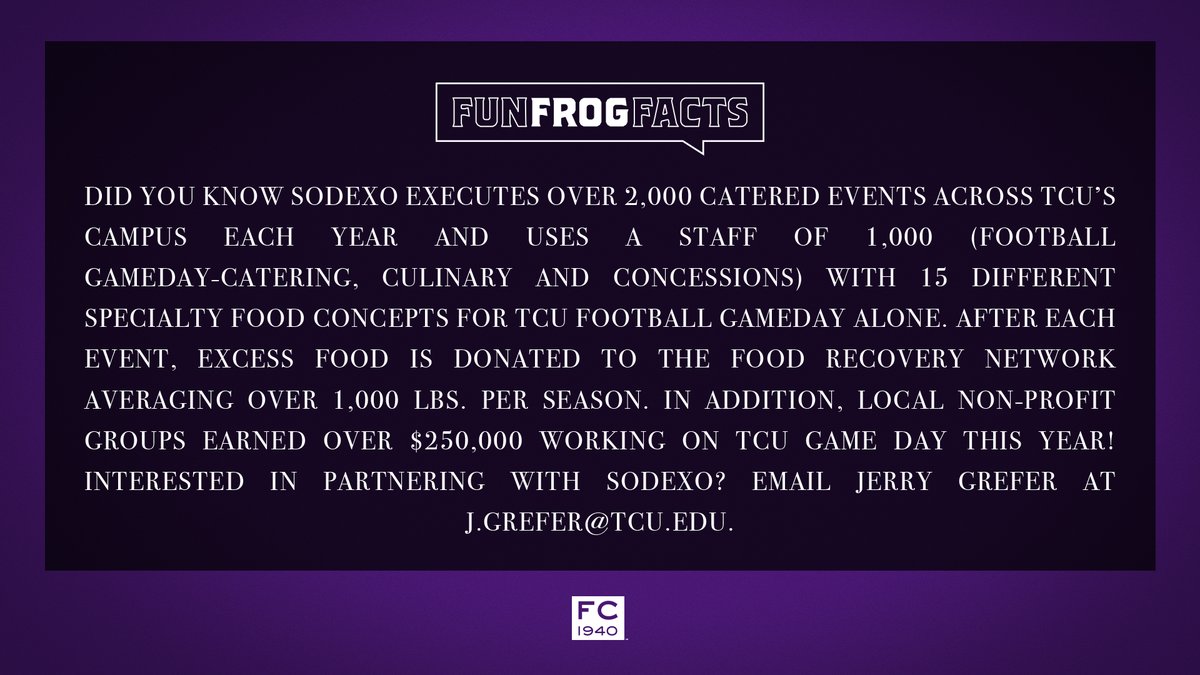 TCUFrogClub's tweet photo. Thank you to everyone who participated in this week's #FunFrogFacts! Keep an eye out next Wednesday, April 22, as we feature @TCU_SADev ๐ธโฌ๏ธ #GoFrogs | #TCUTogether
๐ฅ : https://t.co/6Ihqy1O1VC https://t.co/dHGidiHwP6