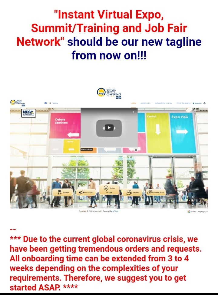 JobJumpstart's tweet photo. @oluwadaser – Virtual Trade Summit
– #OnlineClassroom
– #VirtualExhibition
– Virtual Entrepreneur's Hub with integrated #eShopForAll

This is the time for states to jumpstart a new economy.
Otherwise face recession!

We hereby offer every State a FREE #VirtualExpo in a strategic partnership https://t.co/R6dL3E6rXB