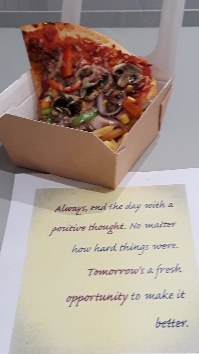 GarryReed13's tweet photo. Great way to round off a brilliant day at Bourke gardens  with a  takeaway of pizza and chips homemade biscuit and a thought for this week delivered to every tenant thanks to @CateringAcademy @forviva_group @ForHousing @Dawnpspeed @Torbrad31 @sage_care https://t.co/H9OJrepvcv